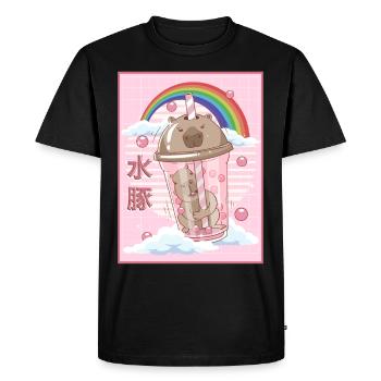 Funny Boba Tea Capybara Japanese Kawaii - Men's Premium Organic T-Shirt - black - Front - Nico (187cm)