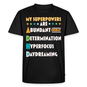Mes superpouvoirs sont le TDAH Penser différemment - T-shirt Premium bio Homme - noir - Devant - Nico (187cm)