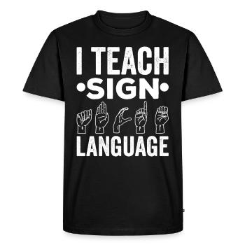 J’enseigne la conscience des signes en langue des signes - T-shirt Premium bio Homme - noir - Devant - Nico (187cm)
