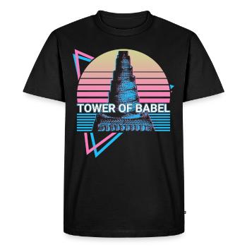 Tour de Babel Rétro - T-shirt Premium bio Homme - noir - Devant - Nico (187cm)