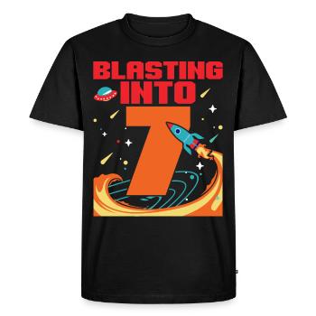Blasting Into 7 7th Birthday Celebration Bday - Men's Premium Organic T-Shirt - black - Front - Nico (187cm)