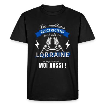 Cadeau Homme électricien Lorrain Anniversaire Noel - T-shirt Premium bio Homme - noir - Devant - Nico (187cm)