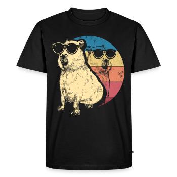 Retro Capybara With Sunglasses Vintage Capibara - Men's Premium Organic T-Shirt - black - Front - Nico (187cm)