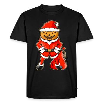 Pumpkin Man In Santa Costume Christmas Hallowxmas - Men's Premium Organic T-Shirt - black - Front - Nico (187cm)