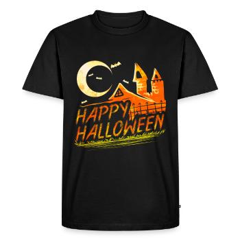 Haunted House Moon Bats Logo For Happy Halloween - Men's Premium Organic T-Shirt - black - Front - Nico (187cm)