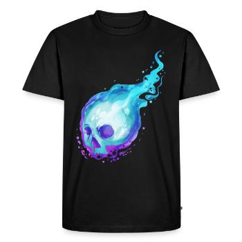 Crâne d’ avec des flammes bleues pour Halloween - T-shirt Premium bio Homme - noir - Devant - Nico (187cm)