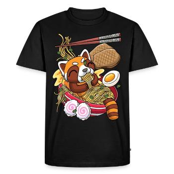 Kawaii Red Panda Bear Ramen Noodles Japanese - Men's Premium Organic T-Shirt - black - Front - Nico (187cm)