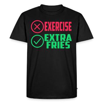 Übung Extra Pommes Exercise Extra Fries Fitness - Men's Premium Organic T-Shirt - black - Front - Nico (187cm)