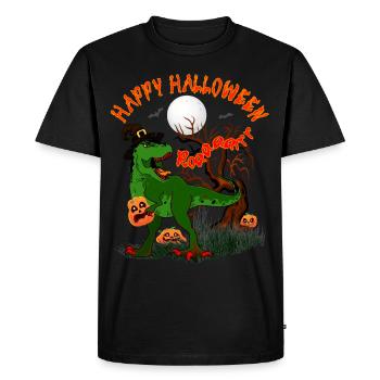 JOYEUX HALLOWEEN T-REX À LA CITROUILLE - T-shirt Premium bio Homme - noir - Devant - Nico (187cm)