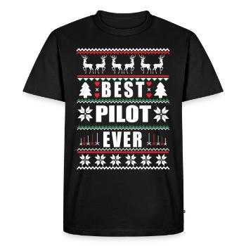 Funny Ugly Christmas Best Pilot Ever - Men's Premium Organic T-Shirt - black - Front - Nico (187cm)