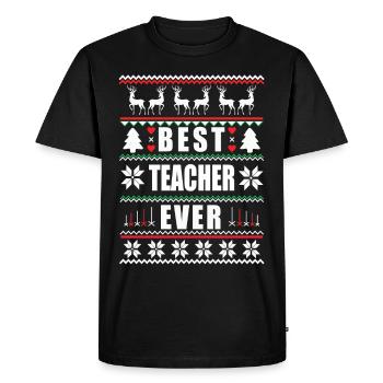 Funny Ugly Christmas Best Teacher Ever - Men's Premium Organic T-Shirt - black - Front - Nico (187cm)