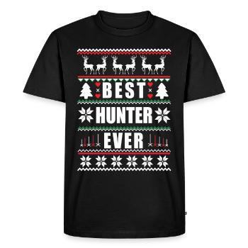 Funny Ugly Christmas Best Hunter Ever - Men's Premium Organic T-Shirt - black - Front - Nico (187cm)