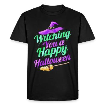 Witch Hat And Broom Wishing Witching You A Happy - Men's Premium Organic T-Shirt - black - Front - Nico (187cm)