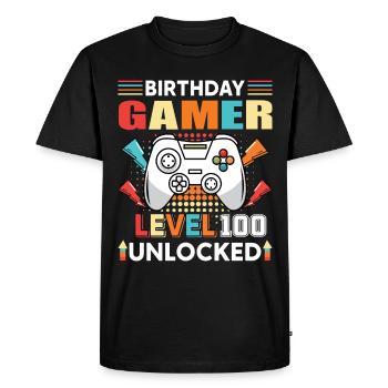 Birthday Gamer Level 100 Unlocked - Men's Premium Organic T-Shirt - black - Front - Nico (187cm)
