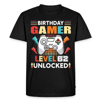 Anniversaire Gamer Niveau 62 Débloqué 62 Anniversaire - T-shirt Premium bio Homme - noir - Devant - Nico (187cm)