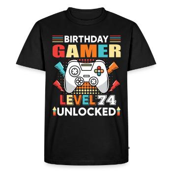 Anniversaire Gamer Niveau 74 Débloqué 74 Anniversaire - T-shirt Premium bio Homme - noir - Devant - Nico (187cm)