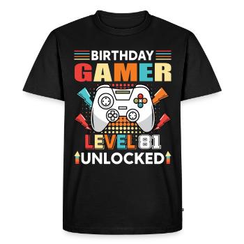 Anniversaire Gamer Niveau 81 Débloqué 81 - T-shirt Premium bio Homme - noir - Devant - Nico (187cm)