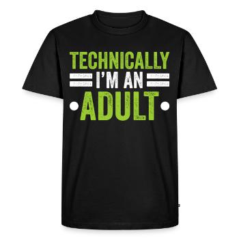 Techniquement, je suis une puberté adulte - T-shirt Premium bio Homme - noir - Devant - Nico (187cm)