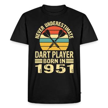 Ne jamais sous-estimer le joueur de fléchettes né en 1951 - T-shirt Premium bio Homme - noir - Devant - Nico (187cm)
