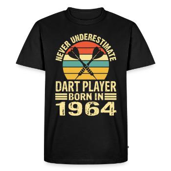 Ne jamais sous-estimer le joueur de fléchettes né en 1964 - T-shirt Premium bio Homme - noir - Devant - Nico (187cm)