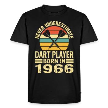 Ne sous-estimez jamais le joueur de fléchettes né en 1966 - T-shirt Premium bio Homme - noir - Devant - Nico (187cm)