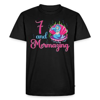 Sirène 7ème anniversaire mermazing 7 ans - T-shirt Premium bio Homme - noir - Devant - Nico (187cm)