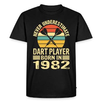 Ne jamais sous-estimer le joueur de fléchettes né en 1982 - T-shirt Premium bio Homme - noir - Devant - Nico (187cm)