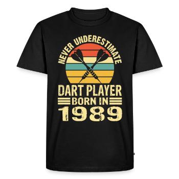 Ne sous-estimez jamais le joueur de fléchettes né en 1989 - T-shirt Premium bio Homme - noir - Devant - Nico (187cm)