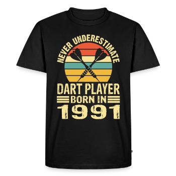 Ne jamais sous-estimer le joueur de fléchettes né en 1991 - T-shirt Premium bio Homme - noir - Devant - Nico (187cm)