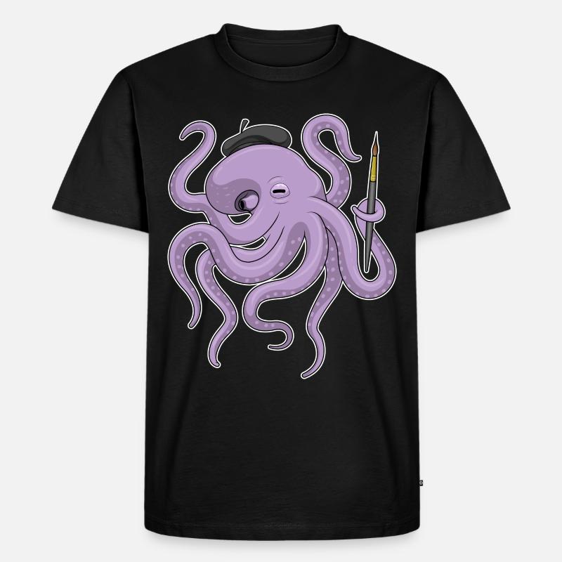 Krake Maler Pinsel - Männer Premium Bio T-Shirt - Schwarz