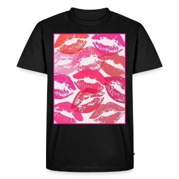 Coquette Aesthetic Pink Kisses Valentines Day Lips - Men's Premium Organic T-Shirt - black - Front - Nico (187cm)