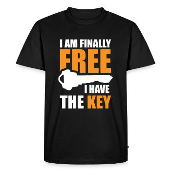 Je suis enfin libre, j’ai la clé - T-shirt Premium bio Homme - noir - Devant - Nico (187cm)