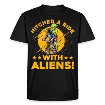 Attelé un tour avec des extraterrestres - T-shirt Premium bio Homme - noir - Devant - Nico (187cm)