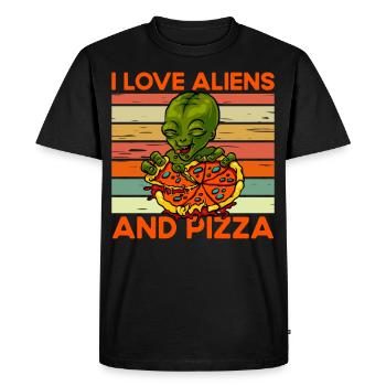 I love Aliens and Pizza - Men's Premium Organic T-Shirt - black - Front - Nico (187cm)