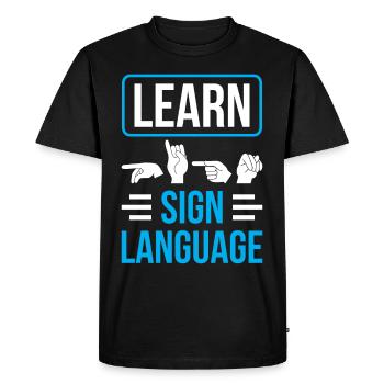 Apprentissage de la langue des signes Sensibilisation aux gestes - T-shirt Premium bio Homme - noir - Devant - Nico (187cm)