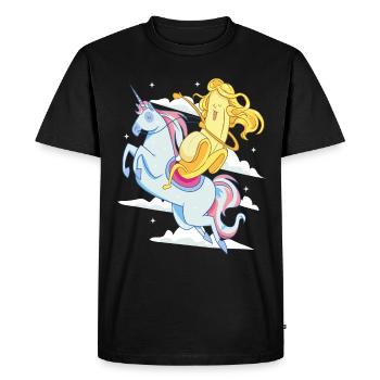Banane héroïque aux cheveux longs chevauchant une licorne - T-shirt Premium bio Homme - noir - Devant - Nico (187cm)