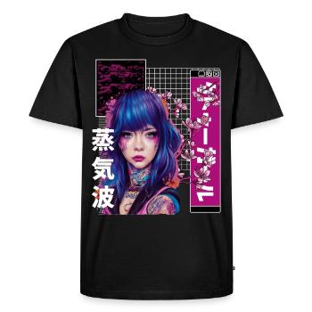 Japanische Kirschblüte nervöser Mädchen VaporwaveP - Männer Premium Bio T-Shirt - Schwarz - Vorne - Nico (187cm)