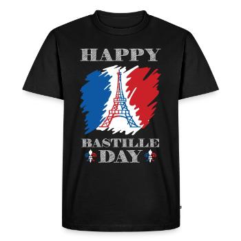 Happy day at the Eiffel Tower Paris Holiday - Men's Premium Organic T-Shirt - black - Front - Nico (187cm)