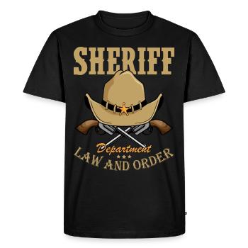 Shérif Cowboy Pistolets Officier de l’insigne étoile du shérif - T-shirt Premium bio Homme - noir - Devant - Nico (187cm)