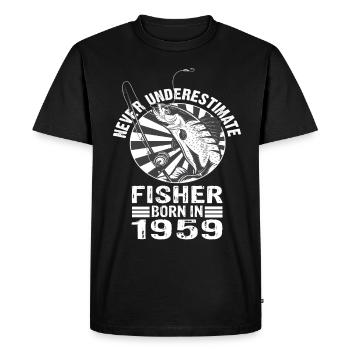 Never Underestimate Fisher born 1959 - Men's Premium Organic T-Shirt - black - Front - Nico (187cm)