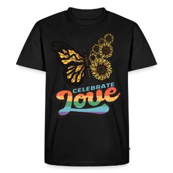 Love Sunflower Butterfly Citation de motivation avec B - T-shirt Premium bio Homme - noir - Devant - Nico (187cm)
