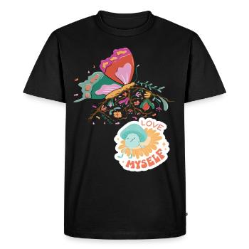 Love Motivational Saying with Butterfly and Cute B - Men's Premium Organic T-Shirt - black - Front - Nico (187cm)