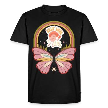 Self Love Butterfly Motivation Saying avec Butte - T-shirt Premium bio Homme - noir - Devant - Nico (187cm)