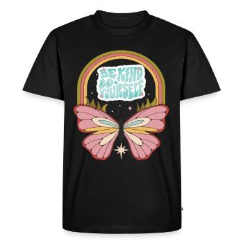 Butterfly Be Kind Motivational Saying with Cute Bu - Men's Premium Organic T-Shirt - black - Front - Nico (187cm)