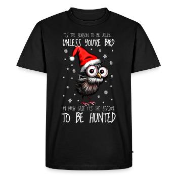 Hibou oiseau de Noël avec cadeau de chapeau de Noël - T-shirt Premium bio Homme - noir - Devant - Nico (187cm)