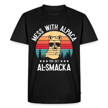 When you mess with alpaca, you get - Men's Premium Organic T-Shirt - black - Front - Nico (187cm)