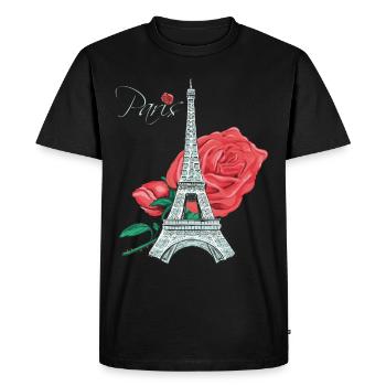 Paris Rose Tour Eiffel Roses Français Amour Fra - T-shirt Premium bio Homme - noir - Devant - Nico (187cm)