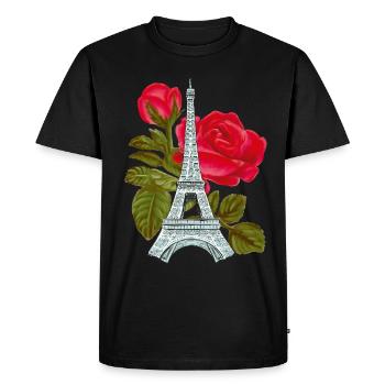 Tour Eiffel avec Rose Love Paris Roses Français - T-shirt Premium bio Homme - noir - Devant - Nico (187cm)