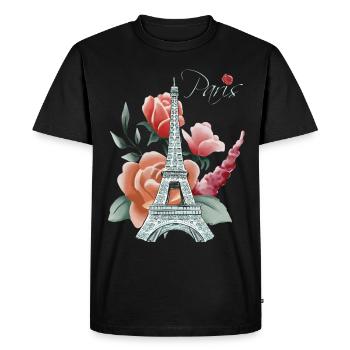 Tour Eiffel-Roses-Amour-Paris-Français-Amour-Fra - T-shirt Premium bio Homme - noir - Devant - Nico (187cm)