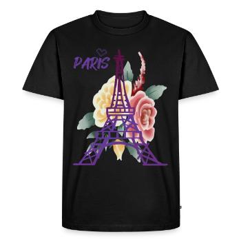 Tour Eiffel-Roses-Paris-Coeur-France-Souvenir-fr - T-shirt Premium bio Homme - noir - Devant - Nico (187cm)